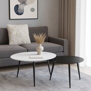 Zestaw stolików kawowych HOLI – biało-czarny, ceramika mat, metalowy stelaż