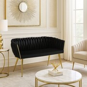 Sofa ROSSE — czarny welwet, przeplatana tapicerka, złote nogi, glamour