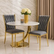 Krzesło tapicerowane ROSSE CLASSIC szare na złotym stelażu – styl glamour