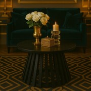 Stolik kawowy Lucca – czarny marmur & czarne drewno mango (noga lamelowa) Marmoholz — nowoczesna elegancja w drewnie i marmurze