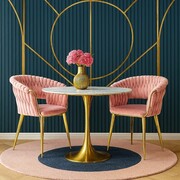 Krzesło tapicerowane IRIS LUX – różowy welur i złote nogi Fertone