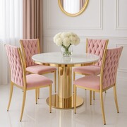 Krzesło tapicerowane ROSSE CLASSIC różowe na złotym stelażu – styl glamour