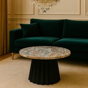 Stolik kawowy Torino — szary marmur i czarna podstawa (Ø70 × 40 cm) Marmoholz — nowoczesna elegancja w drewnie i marmurze