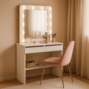 Toaletka HOLLYWOOD SOFT LED – biała, 12×LED, 2 szuflady, półka