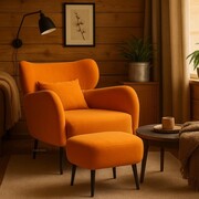 Podnóżek tapicerowany BUENO, pomarańczowy welur ATREVE – personalizowane krzesła i hokery, polska produkcja