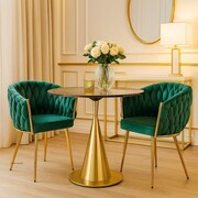 Krzesło tapicerowane ROSSE K7-FX – zielony velvet, złoty stelaż, plecione oparcie