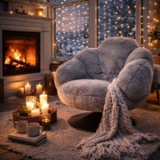 Fotel obrotowy SHAGGY szary – przytulny fotel futerkowy 360°