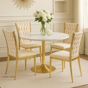 Krzesło tapicerowane ROSSE CLASSIC beżowe na złotym stelażu – styl glamour