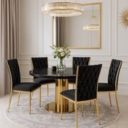 Krzesło tapicerowane ROSSE CLASSIC czarne na złotym stelażu – styl glamour