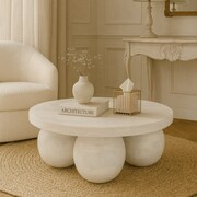 Stolik kawowy Siena — mango lite, perłowe wybarwienie Ø80, wys. 30 cm Marmoholz — nowoczesna elegancja w drewnie i marmurze