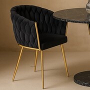 Krzesło tapicerowane ROSSE GOLD – czarny velvet, złoty stelaż, plecione oparcie