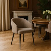 Krzesło tapicerowane Korfu, tkanina Dream, czarne metalowe nogi ATREVE – personalizowane krzesła i hokery, polska produkcja