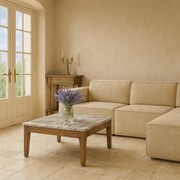 Stolik kawowy Venezia – marmur szary i drewno mango, 80×80×35 cm Marmoholz — nowoczesna elegancja w drewnie i marmurze