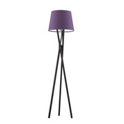 Drewniana lampa stojąca w stylu art deco ANDORA z fioletowym abażurem