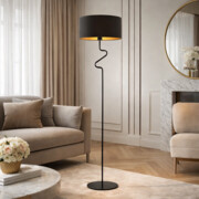 Czarna lampa stojąca do salonu w stylu glamour MORONI GOLD