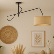 Lampa sufitowa na wysięgniku regulowanym w stylu boho RIO BOHO z rattanowym kloszem o średnicy 40 cm