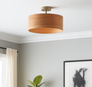 Plafon sufitowy w stylu skandynawskim WENECJA ECO fi - 30 cm z fornirowym abażurem w kolorze orzecha