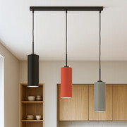 Potrójna lampa wisząca na czarnej listwie BORNEO z kolorowymi, podłużnymi abażurami 15x35 cm