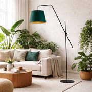 Ruchoma lampa podłogowa w stylu urban jungle VIGO GOLD metalowa lampa podłogowa z ruchomym ramieniem