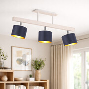 Regulowana lampa sufitowa na drewnianej belce HOLLYWOOD GOLD w stylu glamour