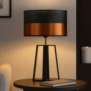 Czarna lampa stołowa w stylu loft THOR GLAM z miedzianym kloszem o średnicy 40 cm