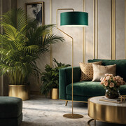 Lampa stojąca podłogowa do czytania TESALLIA z abażurem w kolorze zieleni butelkowej