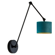 Lampa na wysięgniku ruchomym TESNUS VELUR z welurowym abażurem w kolorze zieleni butelkowej na czarnym stelażu