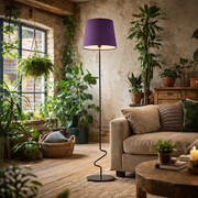 Designerska fioletowa lampa stojąca do salonu w stylu wabi sabi SURAT