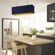 Podłużna lampa wisząca nad wyspę MILOS GOLD z tkaninowym abażurem ze złotym wnętrzem