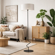 Skandynawska lampa stojąca do salonu JERSEY z jasnoszarym abażurem 40 cm