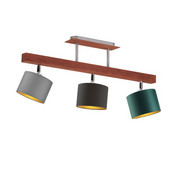 Drewniana lampa sufitowa do salonu HOLLYWOOD GOLD z regulowanymi kloszami