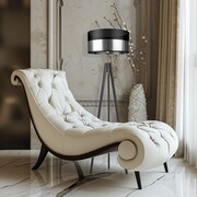 Lampa podłogowa na drewnianych nogach HAITI GLAM z czarno-srebrnym abażurem