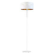 Biała lampa stojąca do salonu w stylu glamour BERMUDY GLAM ze złotym kloszem