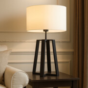 Klasyczna lampa stołowa LED do salonu THOR z abażurem ecru