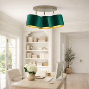 Lampa sufitowa z 3 kloszami w kolorze zieleni butelkowej DAKOTA GOLD dekoracyjny plafon do sypialni