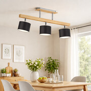 Czarny 3-płomienny plafon z drewna HOLLYWOOD