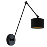 Czarny kinkiet regulowany na długim wysięgniku TESNUS GOLD z abażurem ze złotym wnętrzem