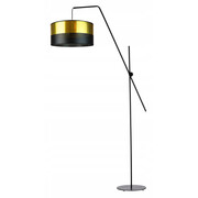 Czarna lampa podłogowa na długim wysięgniku BILBAO GLAM w stylu glamour ze złotymi elementami