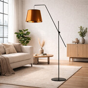 Designerska lampa stojąca na wysięgniku regulowanym do czytania VIGO MIRROR w czarno-miedzianej kolorystyce