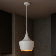 Biała nowoczesna lampa wisząca LED do kuchni metalowa LOLLIPOP ze złotym wnętrze