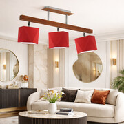 Czerwony plafon sufitowy z 3 regulowanymi kloszami MIRAMAR nowoczesna lampa sufitowa na drewnianej podsufitce