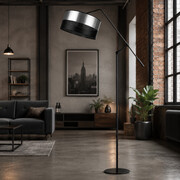 Lampa podłogowa z regulowanym ramieniem do salonu LIBERIA GLAM w czarno-srebrnej kolorystyce