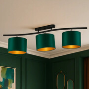 Potrójna regulowana lampa sufitowa na listwie CARTAGENA GOLD w stylu urban jungle z abażurami w kolorze zieleni butelkowej
