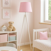 Biało-różowa lampa podłogowa z drewnianymi nogami ARUBA