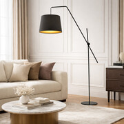Czarna lampa podłogowa z abażurem w stylu glamour VIGO GOLD lampa stojąca z regulacją kąta światła,
