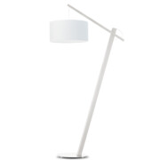 Biała lampa stojąca do salonu z drewna TORINO z regulacją wysokości abażura