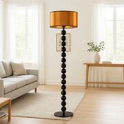 Dekoracyjna lampa stojąca w miedziano-czarnej kolorystyce GIZA MIRROR ze stelażem z kul