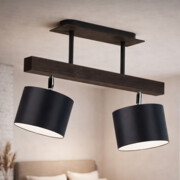 Czarny plafon z drewna do salonu z 2 źródłami światła EPIR