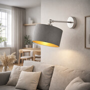 Srebrna lampa ścienna na wysięgniku TETE GOLD kinkiet z regulowanym ramieniem