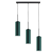 Potrójna lampa wisząca czarna BORNEO z podłużnymi abażurami w kolorze zieleni butelkowej